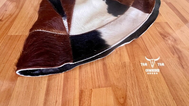 Rug Leather Star Cow Hide Patchwork Area Round Carpet 40'' BULL