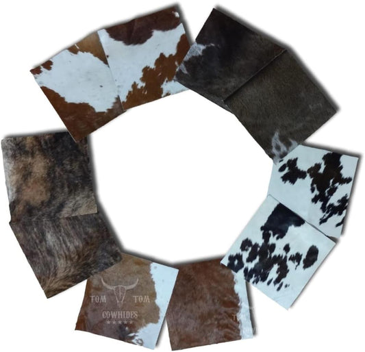 Hair On Cowhide Leather Remnants: 14" x 14" Craft Pieces - 10 Pack