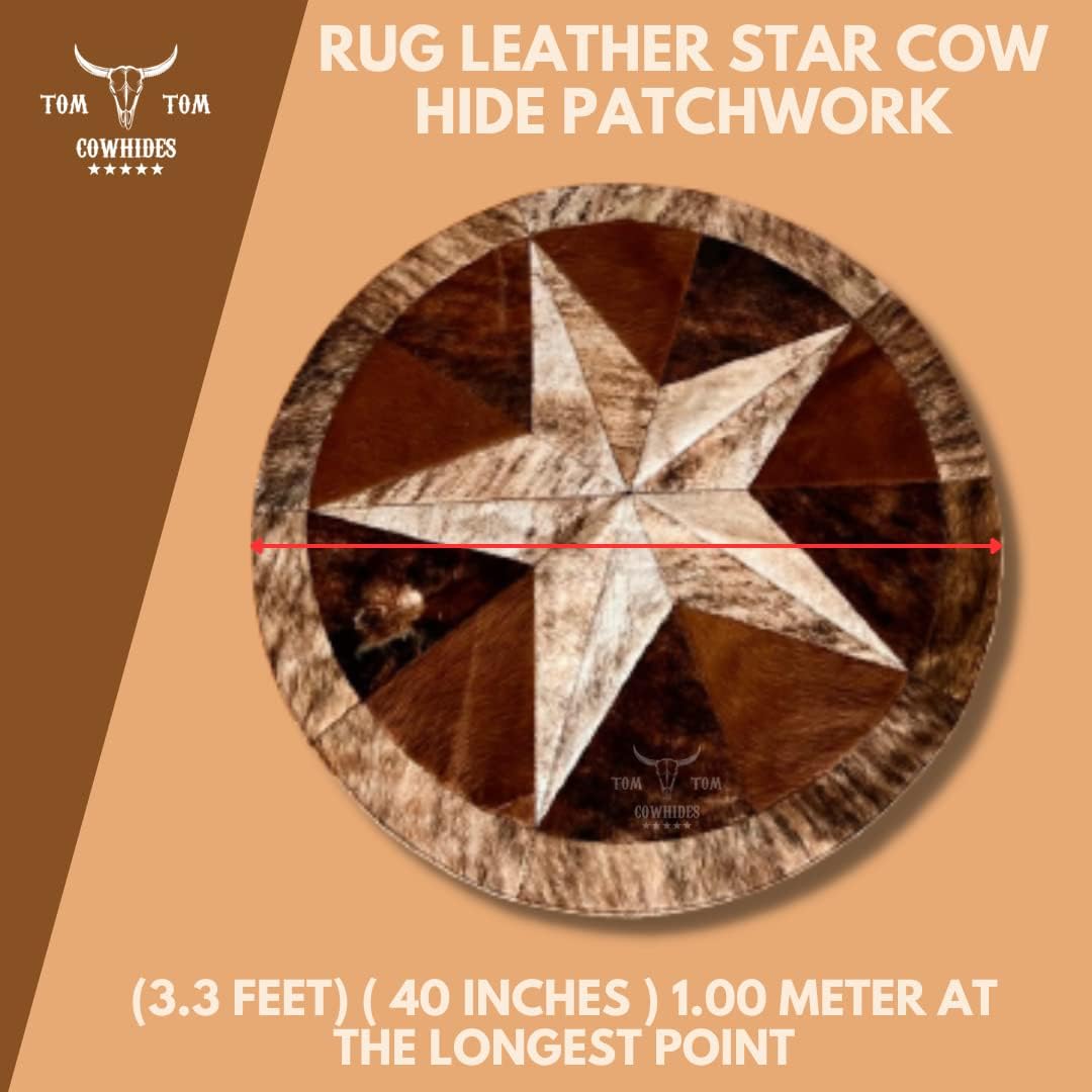 Rug Leather Star Cow Hide Patchwork Area Round Carpet 40'' LIGHT