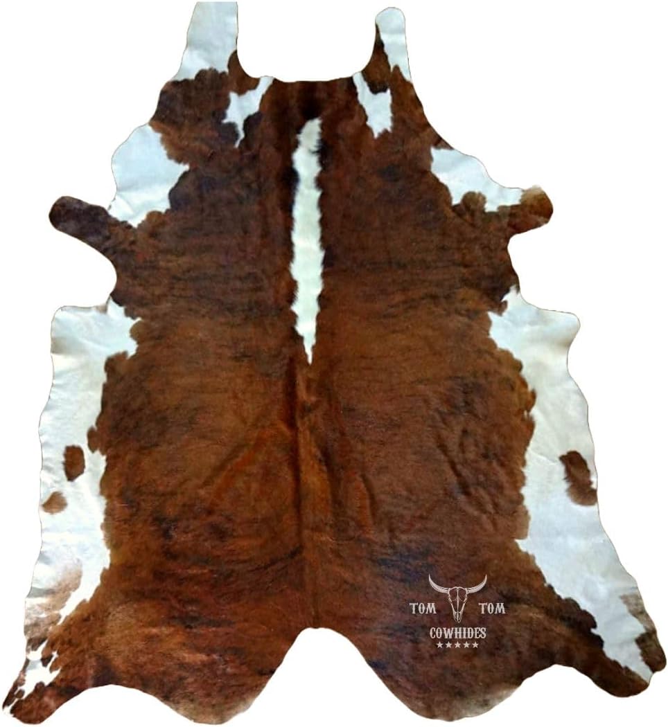Premium Cowhide Rug | 7x6 ft |  Brindle Tricolor | Natural & Unique | Modern Luxury Decor