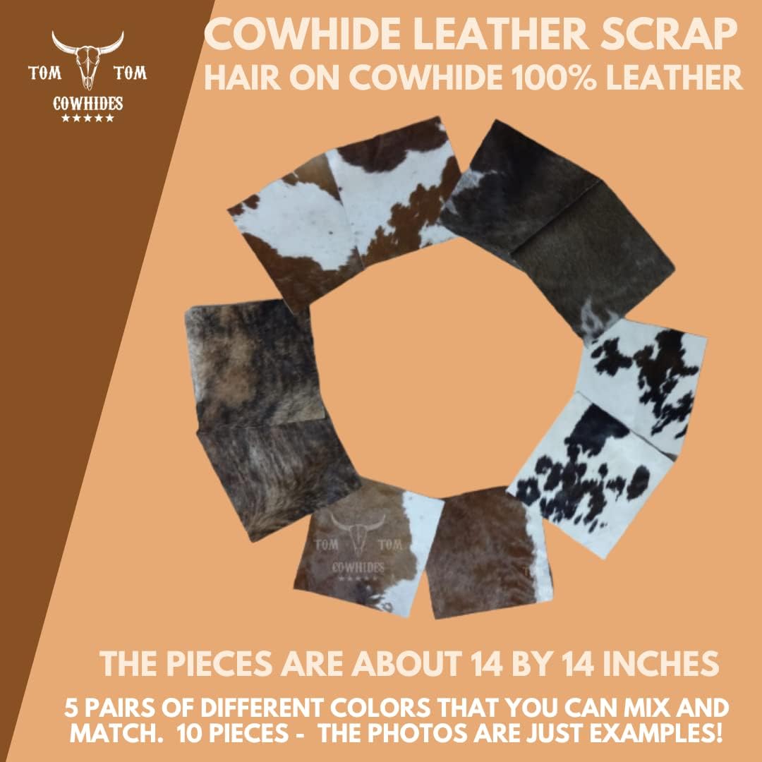 Hair On Cowhide Leather Remnants: 14" x 14" Craft Pieces - 10 Pack