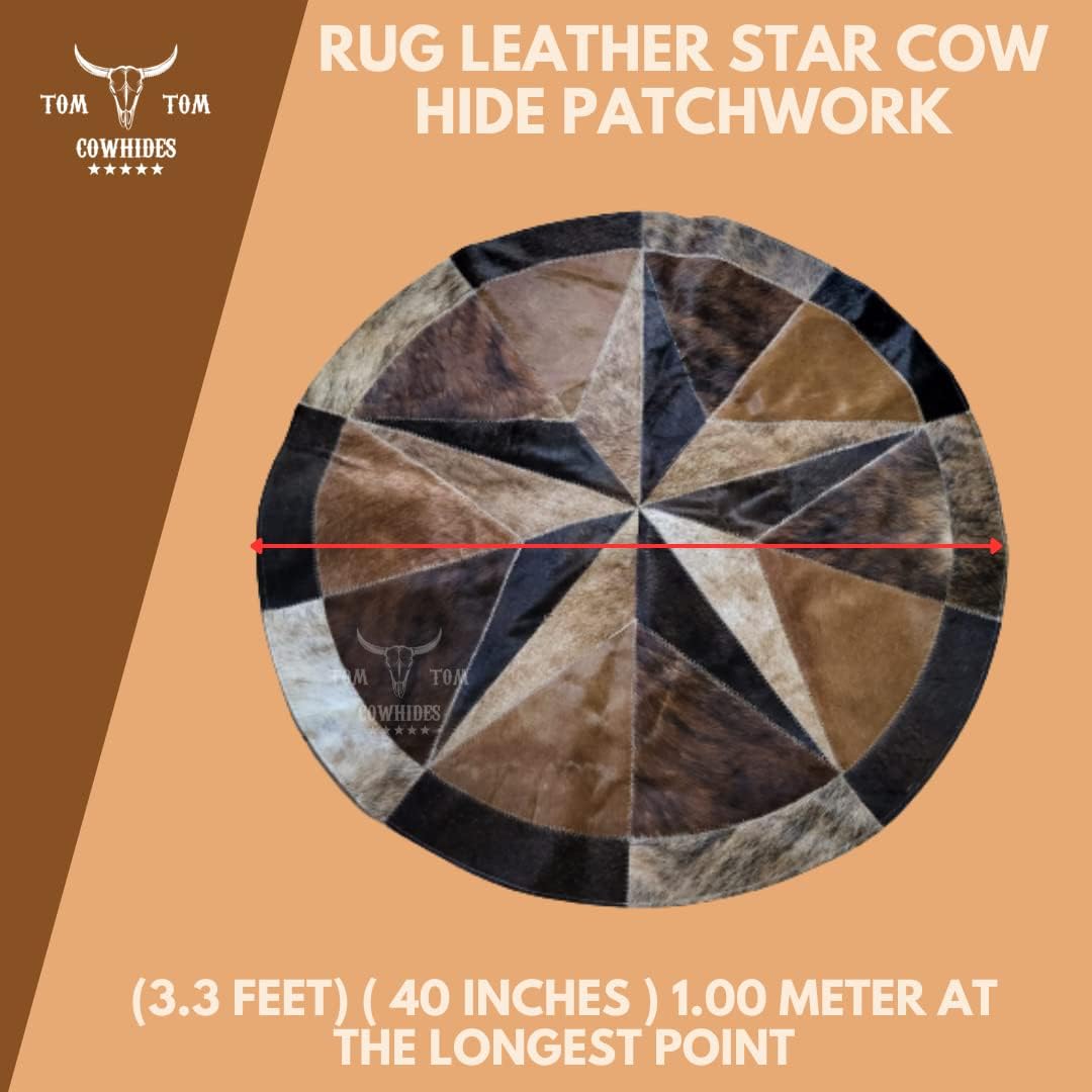 Rug Leather Star Cow Hide Patchwork Area Round Carpet 40'' DARK