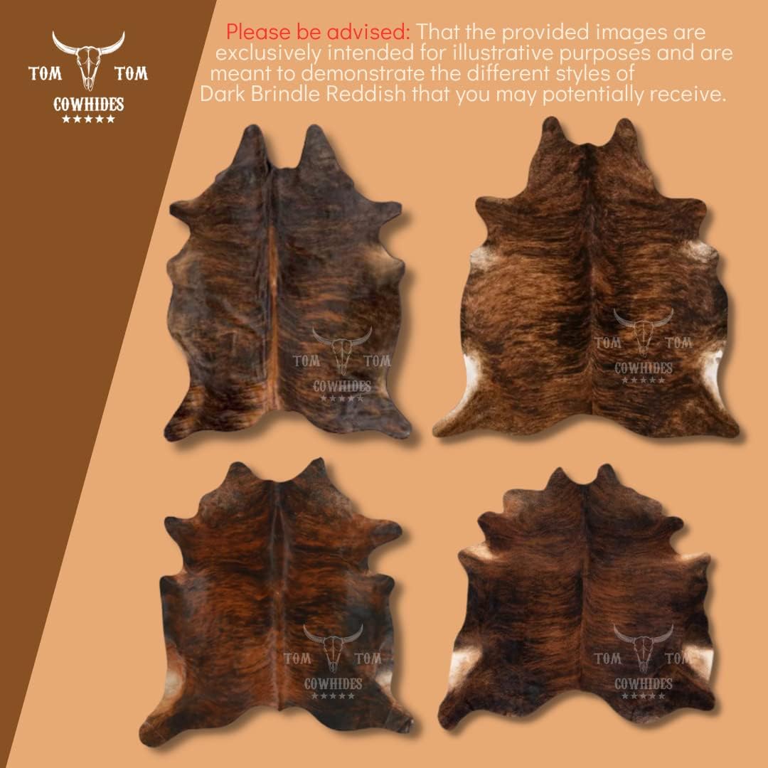 Premium Cowhide Rug | 6X6 ft | Dark Brindle Redish | Natural & Unique | Modern Luxury Decor