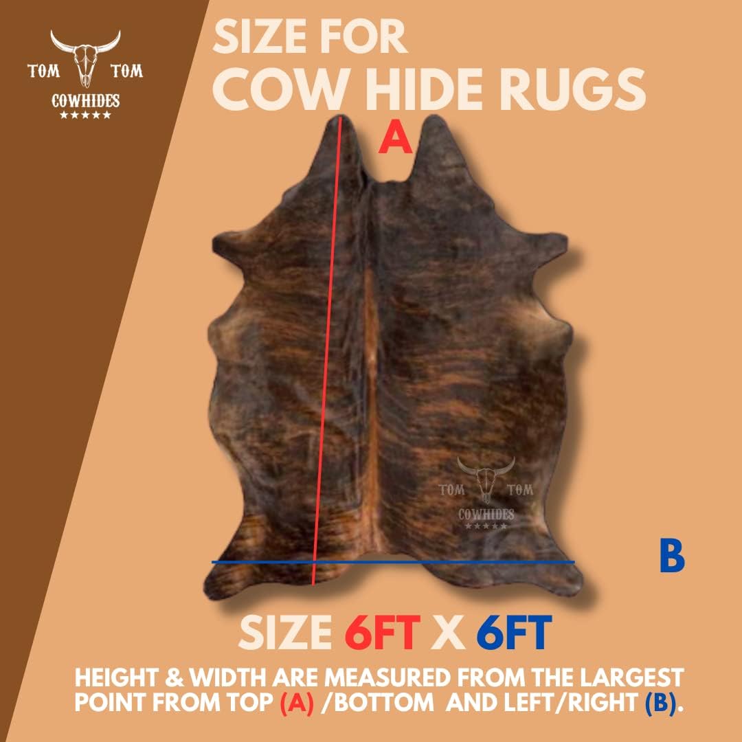 Premium Cowhide Rug | 6X6 ft | Dark Brindle Redish | Natural & Unique | Modern Luxury Decor