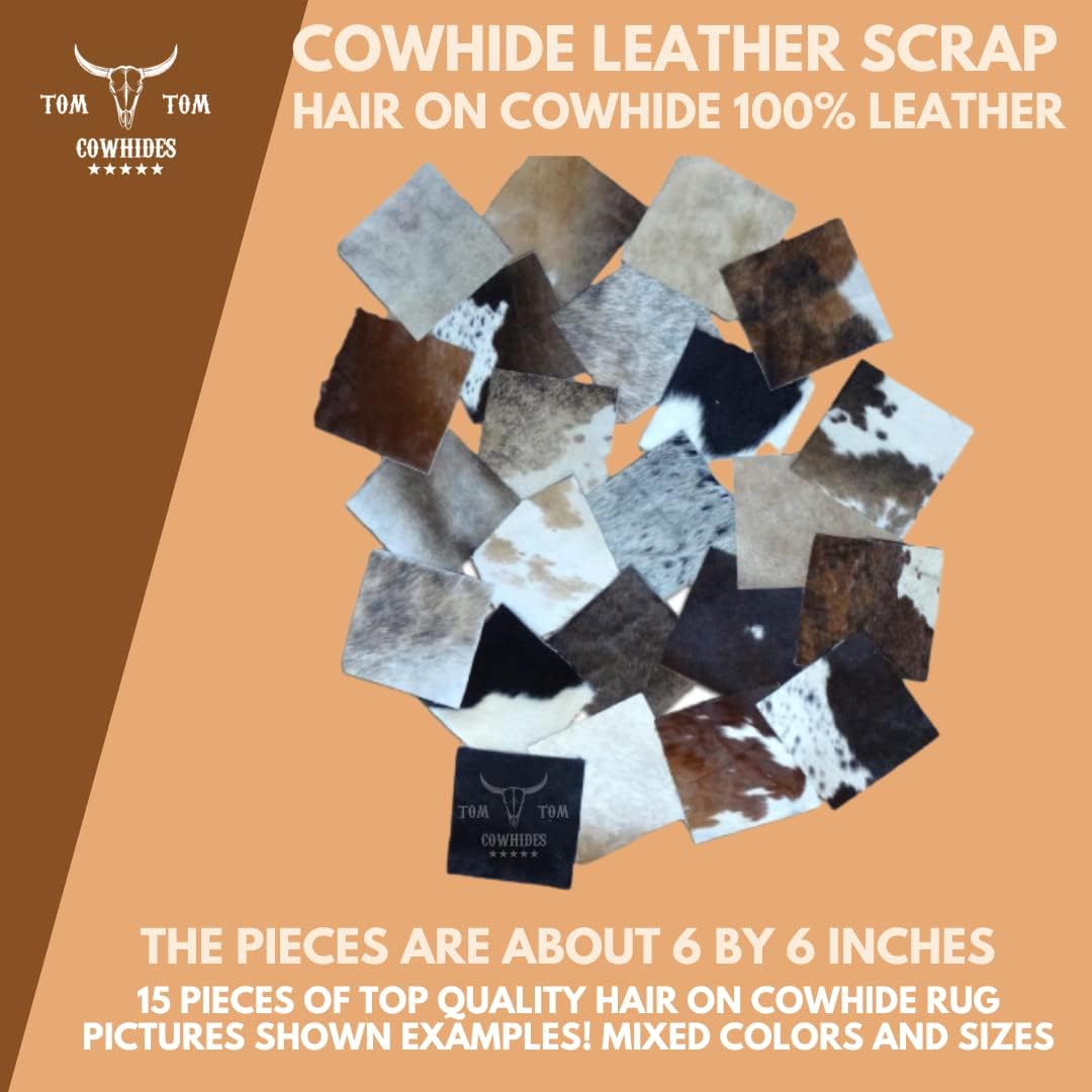 Hide Scrap Leather Hair on hide Remnant 15 Pieces of Approx. 6 X 6