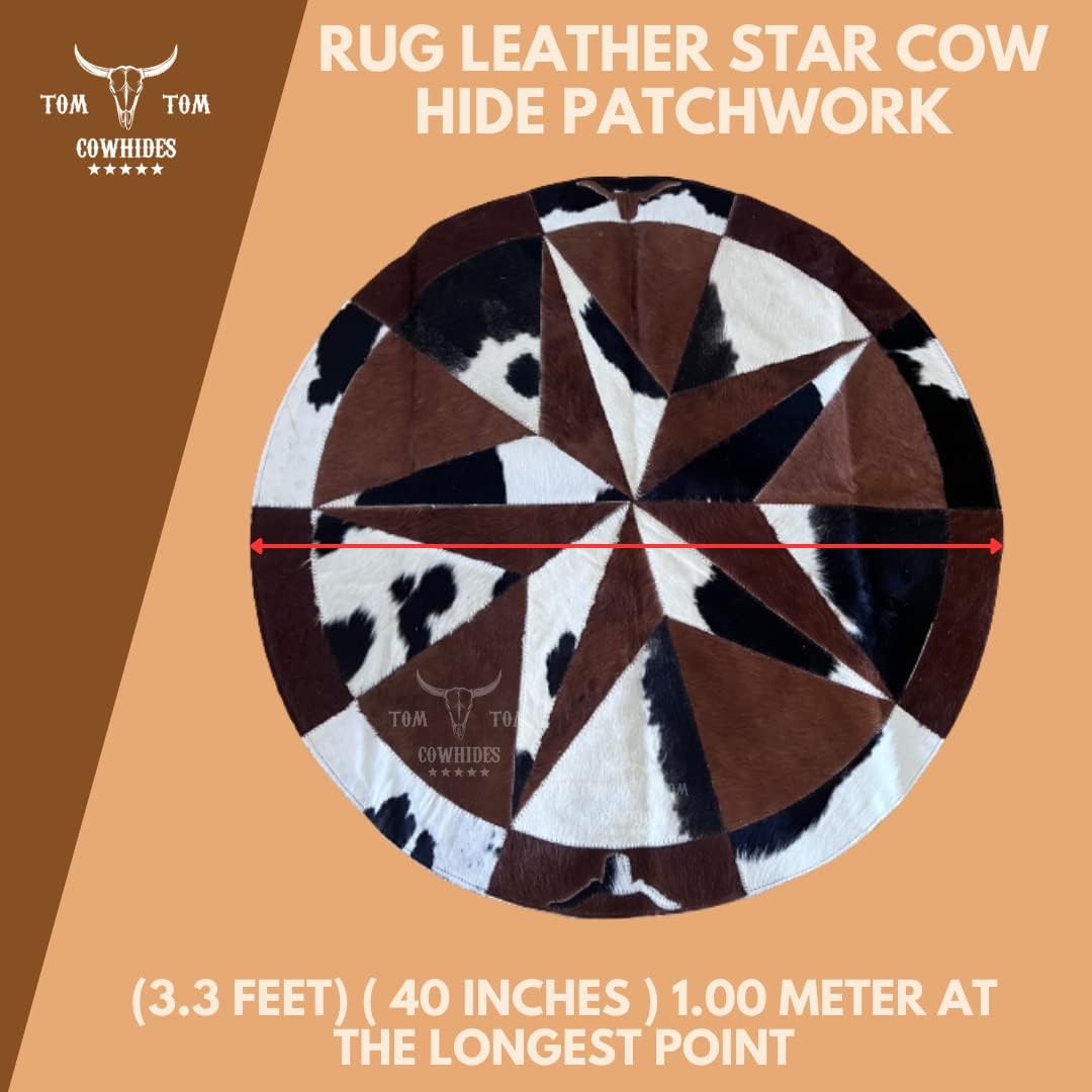 Rug Leather Star Cow Hide Patchwork Area Round Carpet 40'' BULL