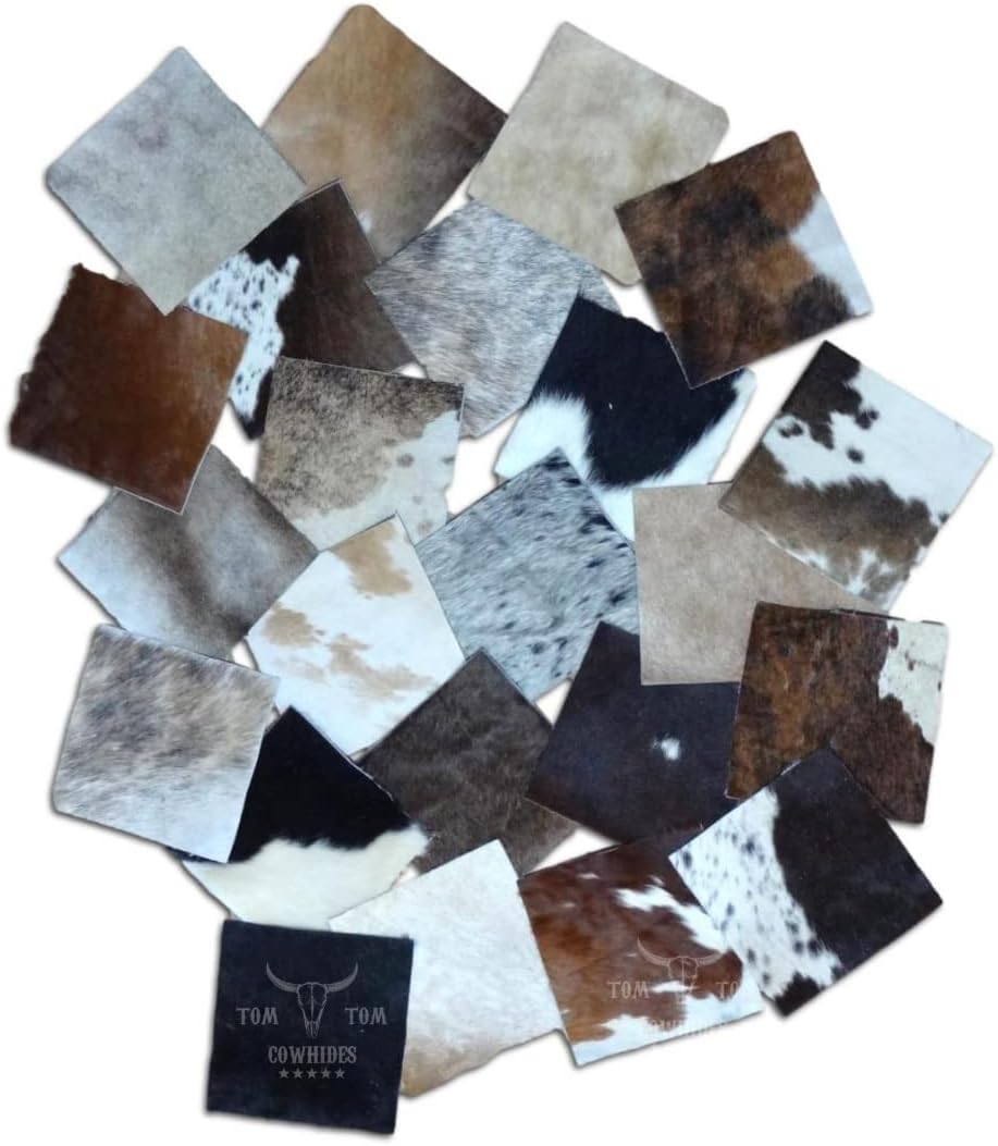 Hide Scrap Leather Hair on hide Remnant 15 Pieces of Approx. 6 X 6