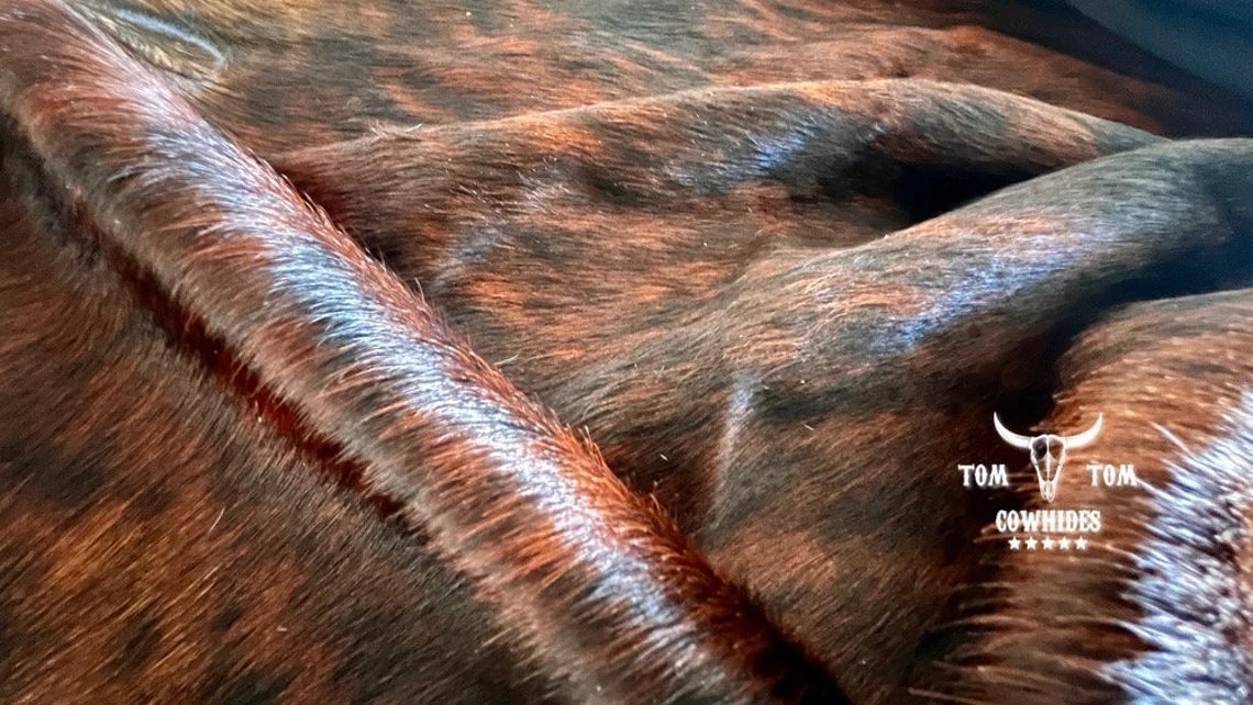 Premium Cowhide Rug | 6X6 ft | Dark Brindle Redish | Natural & Unique | Modern Luxury Decor