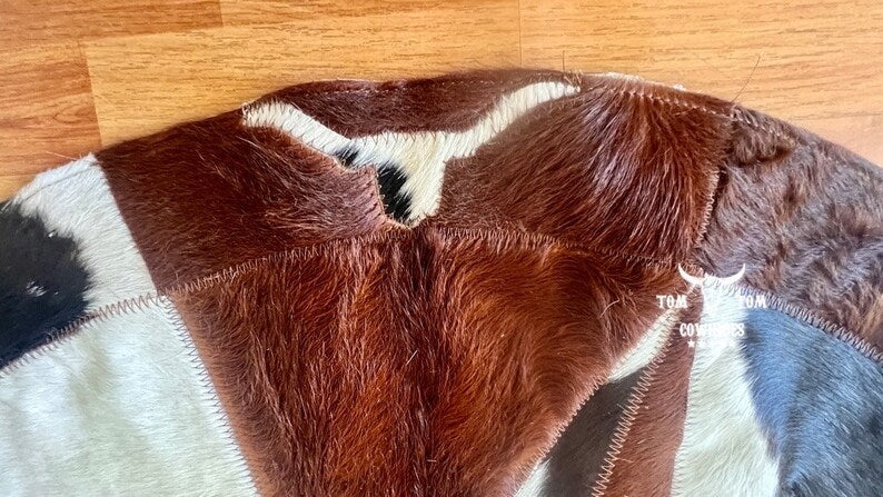 Rug Leather Star Cow Hide Patchwork Area Round Carpet 40'' BULL