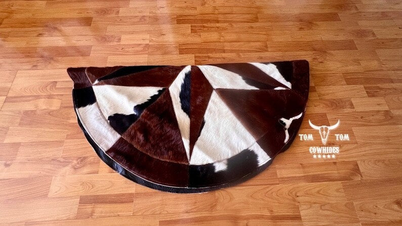 Rug Leather Star Cow Hide Patchwork Area Round Carpet 40'' BULL