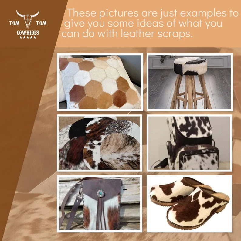 Hair On Cowhide Leather Remnants: 14" x 14" Craft Pieces - 10 Pack