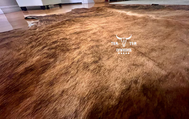 Premium Cowhide Rug | 6X6 ft | Brindle Brown | Natural & Unique | Modern Luxury Decor