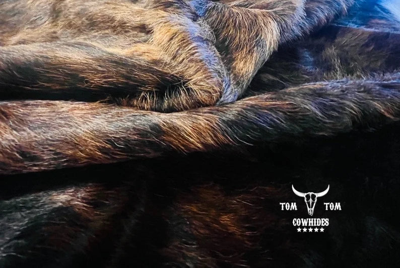 Premium Cowhide Rug | 6X6 ft | Dark Brindle | Natural & Unique | Modern Luxury Decor