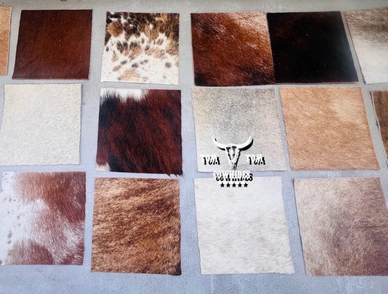 Hide Scrap Leather Hair on hide Remnant 15 Pieces of Approx. 8 x 8