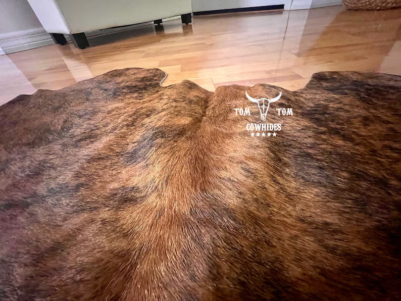 Premium Cowhide Rug | 6X6 ft | Brindle Brown | Natural & Unique | Modern Luxury Decor