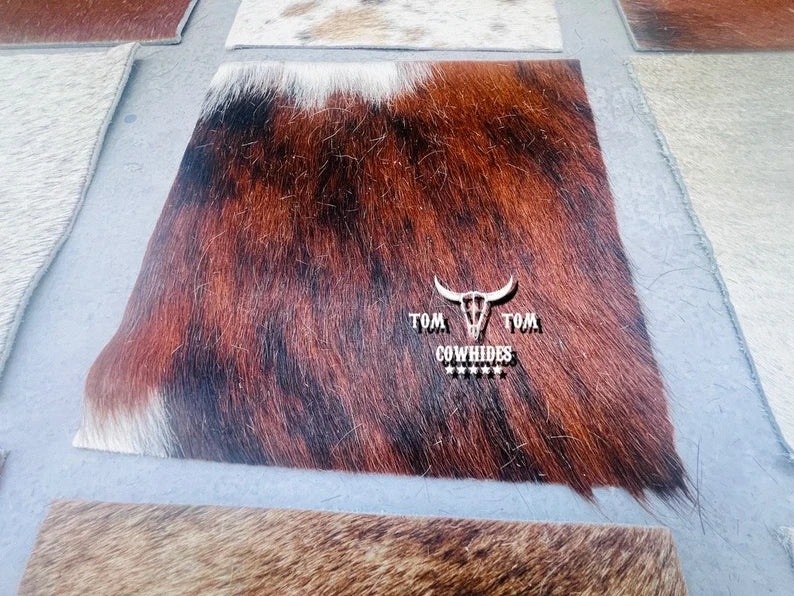 Hide Scrap Leather Hair on hide Remnant 15 Pieces of Approx. 8 x 8