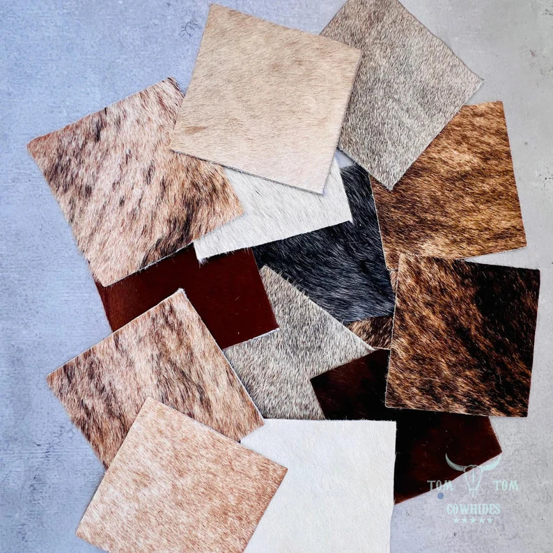 Hide Scrap Leather Hair on hide Remnant 15 Pieces of Approx. 6 X 6