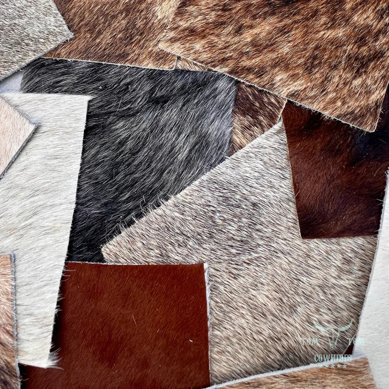 Hide Scrap Leather Hair on hide Remnant 15 Pieces of Approx. 6 X 6