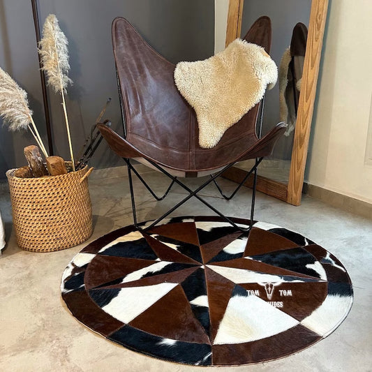 Rug Leather Star Cow Hide Patchwork Area Round Carpet 40'' BULL