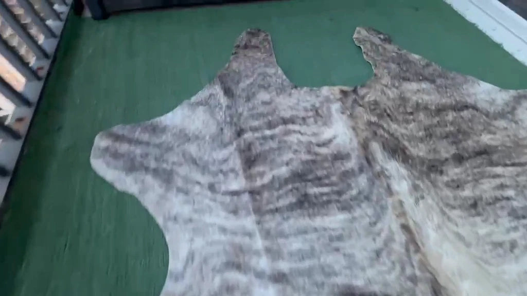 Cowhide Rug Silver Gray &amp; White Brindle 73"x65" (6.1x5.4 ft) | Premium #B12