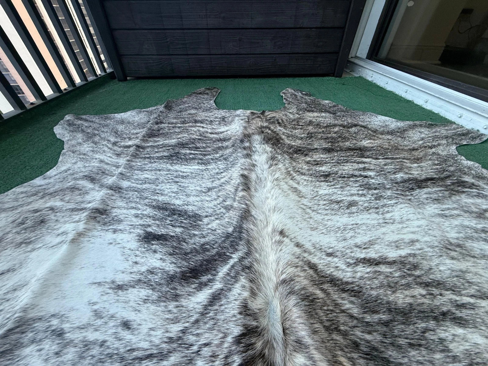 Cowhide Rug Silver Gray &amp; White Brindle 73"x65" (6.1x5.4 ft) | Premium #B12
