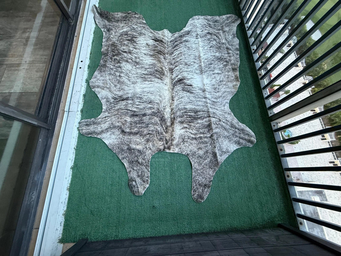 Cowhide Rug Silver Gray &amp; White Brindle 73"x65" (6.1x5.4 ft) | Premium #B12