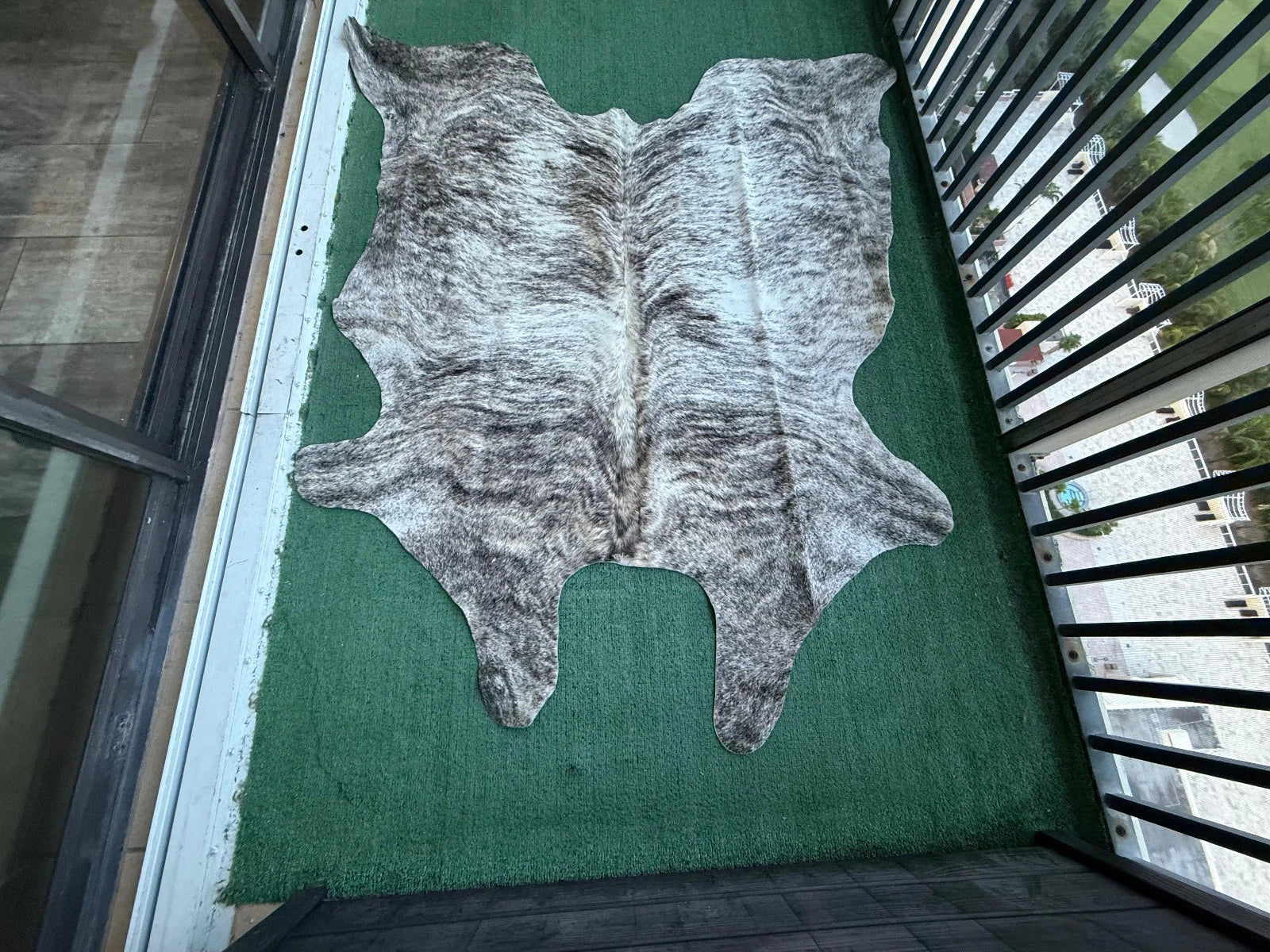 Cowhide Rug Silver Gray &amp; White Brindle 73"x65" (6.1x5.4 ft) | Premium #B12